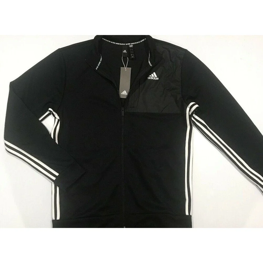 Adidas Transitional Track Jacket Zippered 3 Stripes Black Gameday Men's L